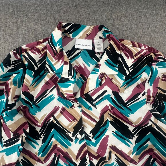 Alfred Dunner Button Down Shirt Long Sleeves Multicolor Abstract Print 8 Teal - Picture 4 of 13